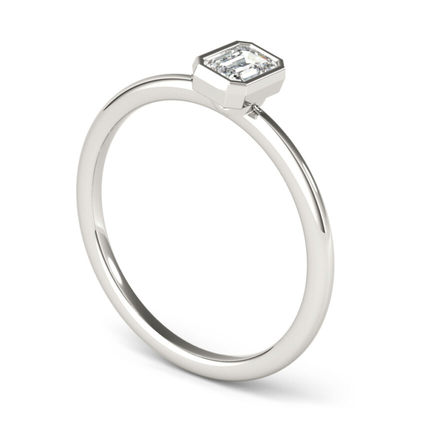 Angle view of emerald bezel stackable platinum