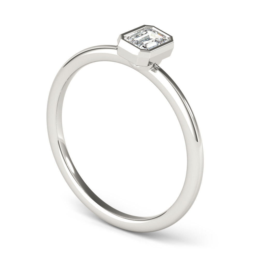 Angle view of emerald bezel stackable platinum