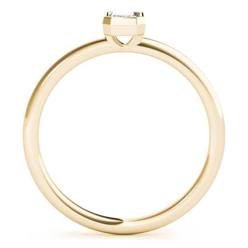 front view of emerald stackable ring with bezel yellow gold