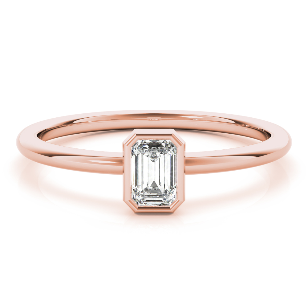 ring with emerald bezel and lab created diamond in rose gold
