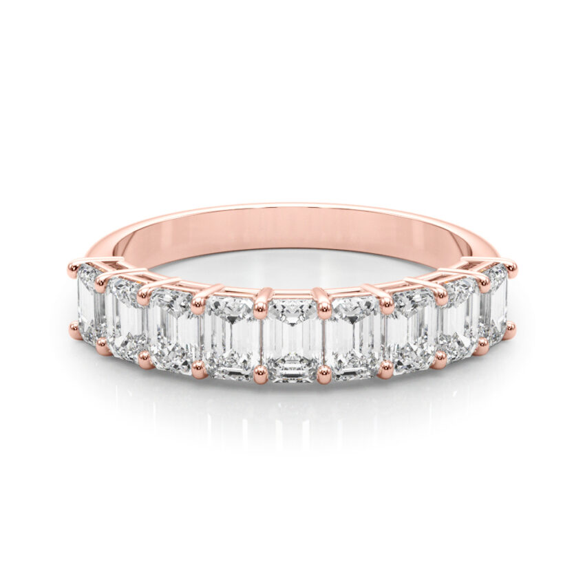 rose gold anniversary band with emerald lab diamonds