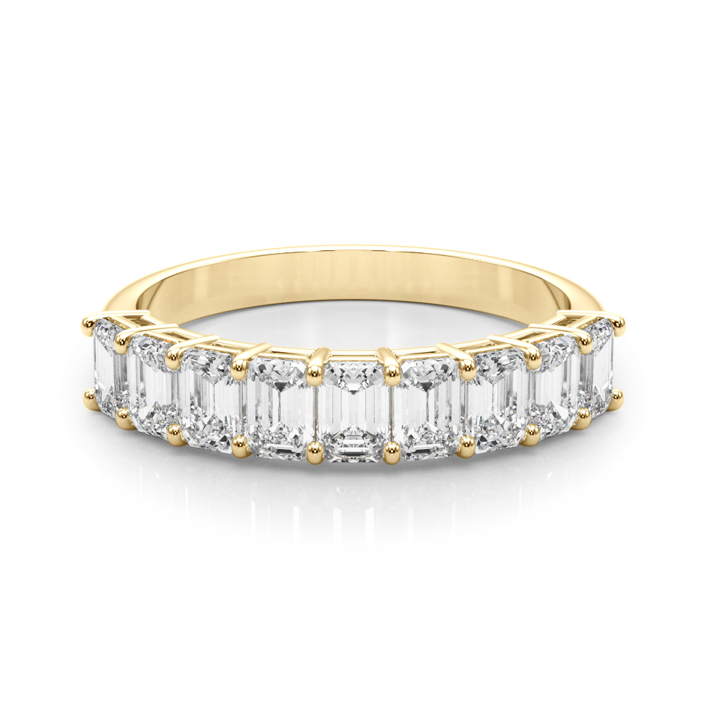 yellow gold anniversary band with emerald lab diamonds