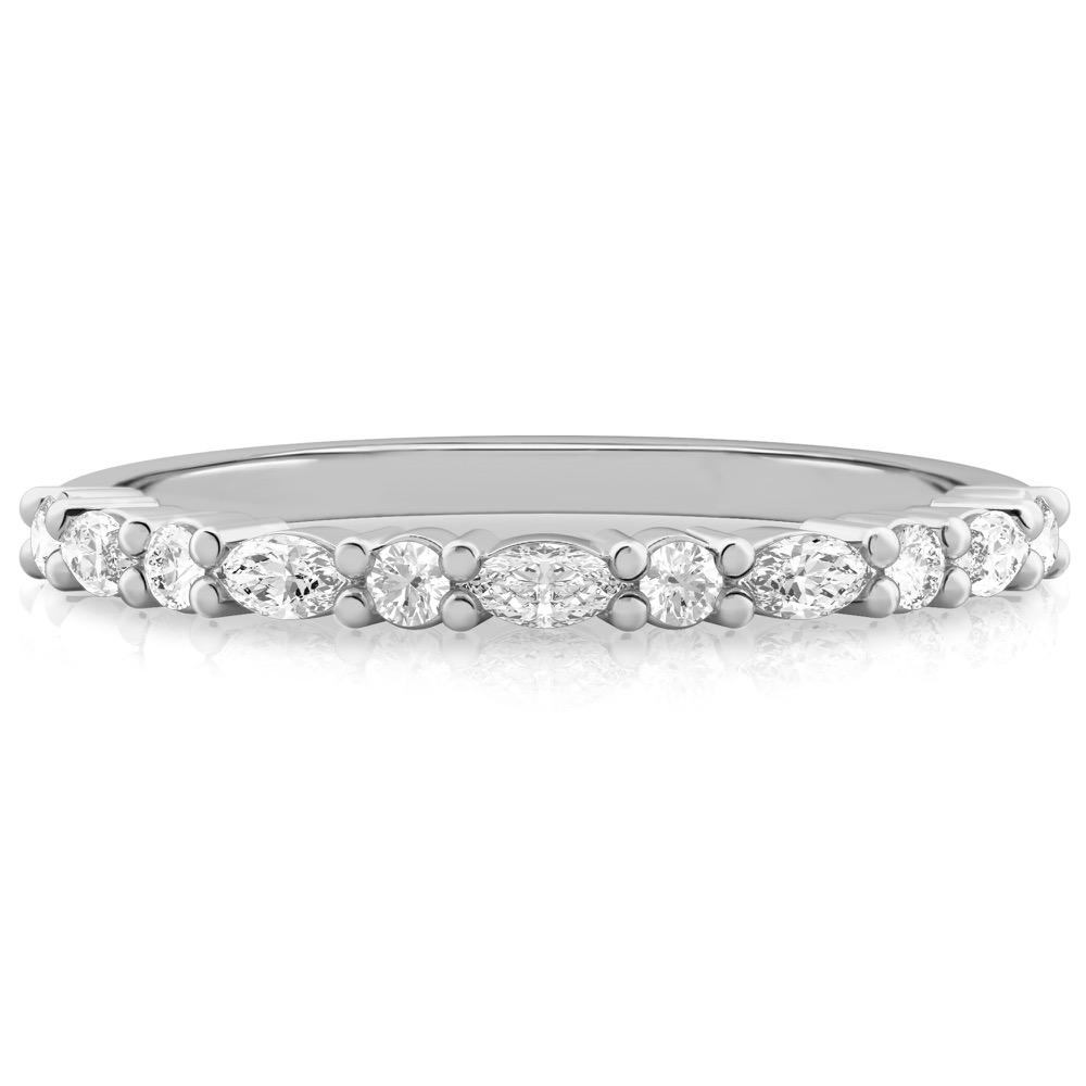 platinum wedding band with marquise and round diamonds