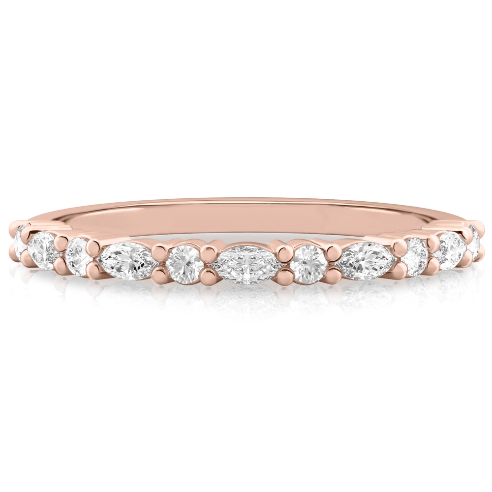 rose gold wedding band with marquise and round diamonds