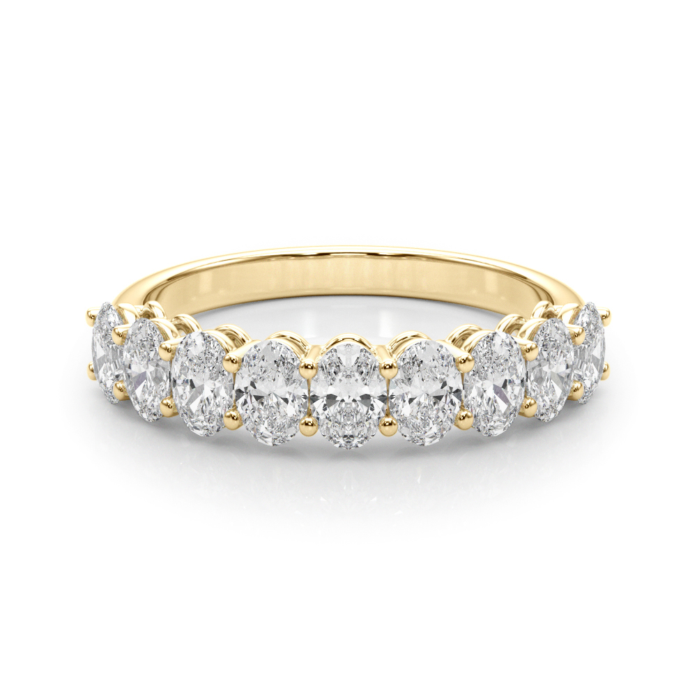 yellow gold anniversary band with oval lab diamonds