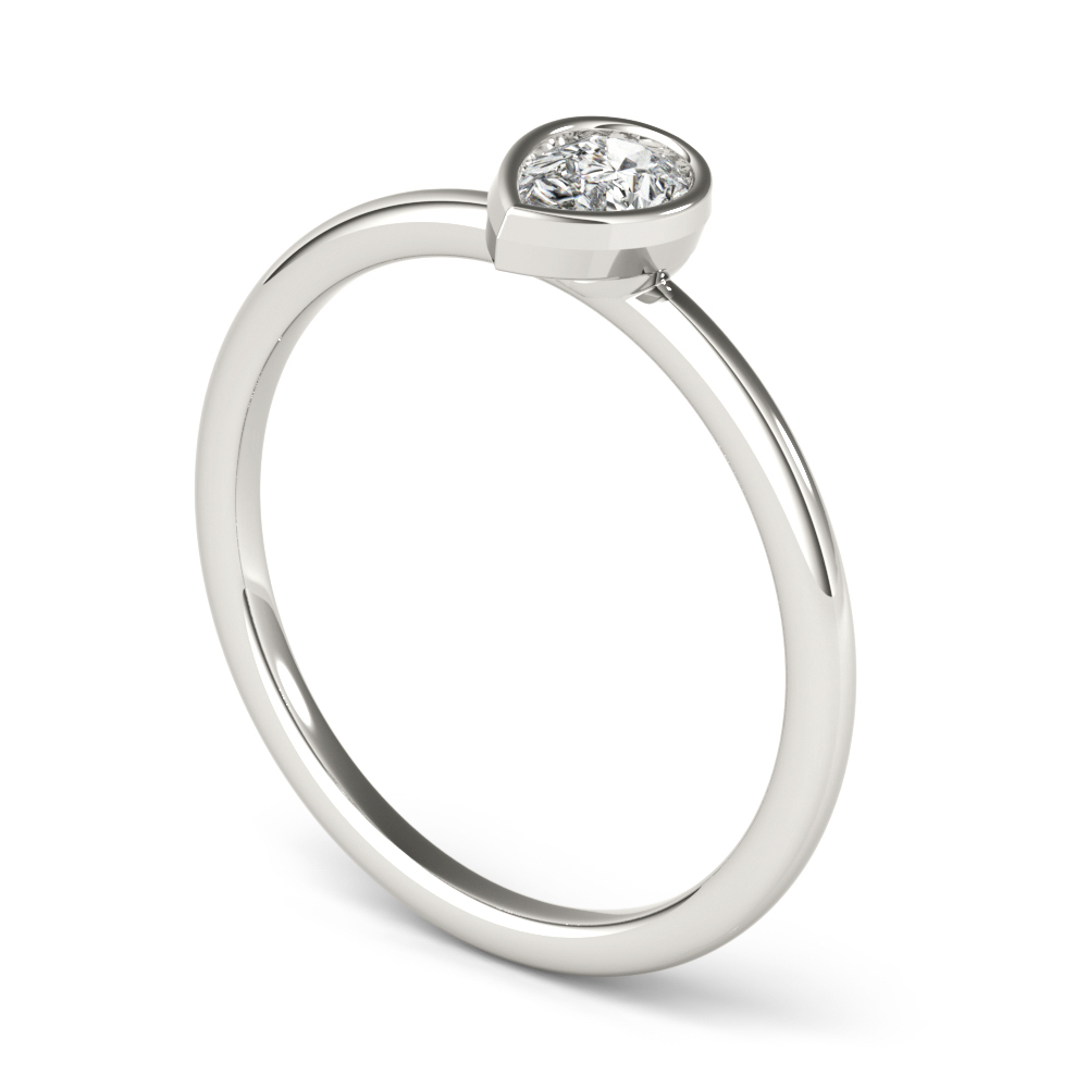 angle view of pear bezel stackable rings white gold