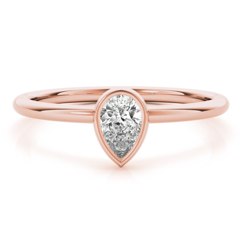 ring with pear bezel and lab created diamond in rose gold