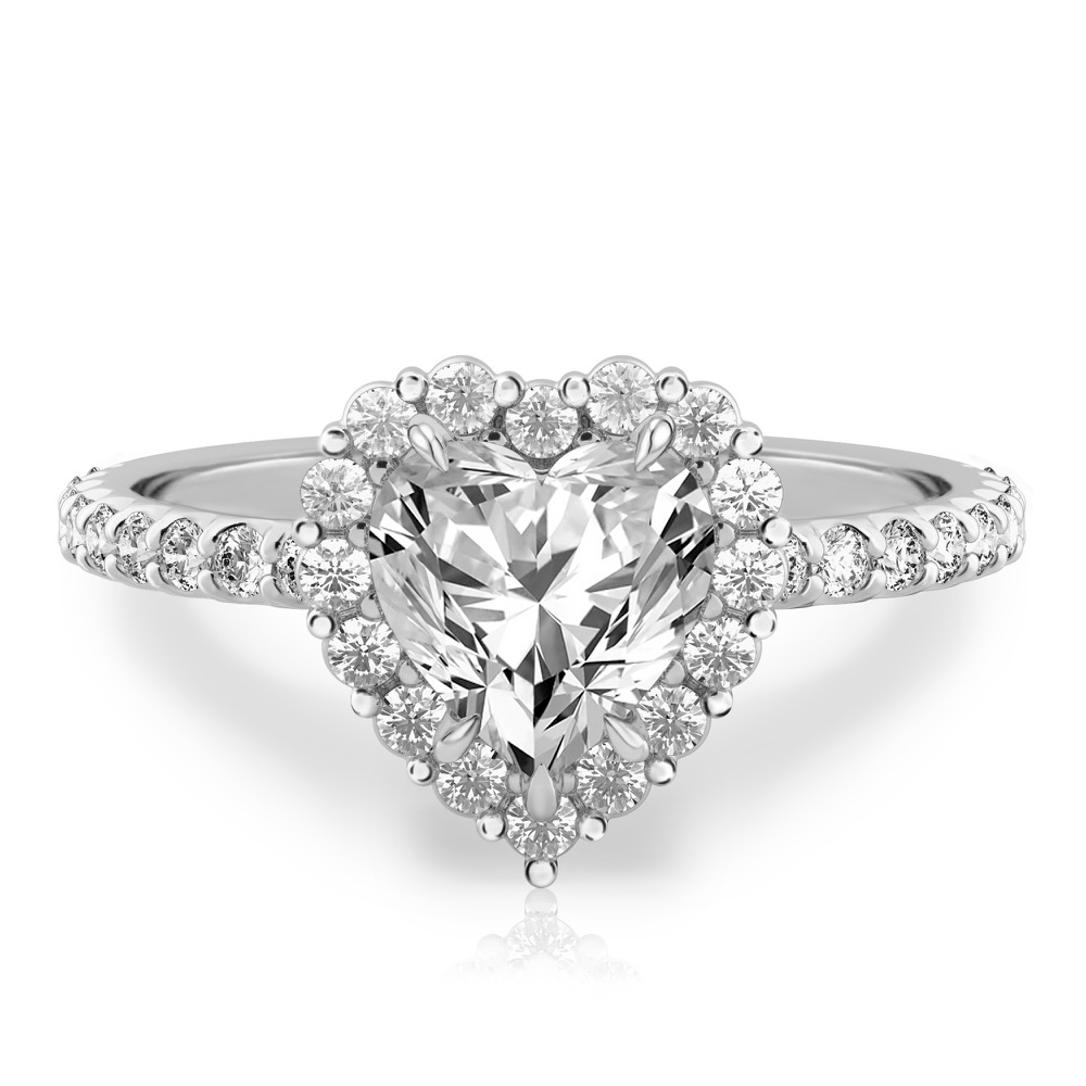 heart shape diamond scalloped halo engagement ring platinum