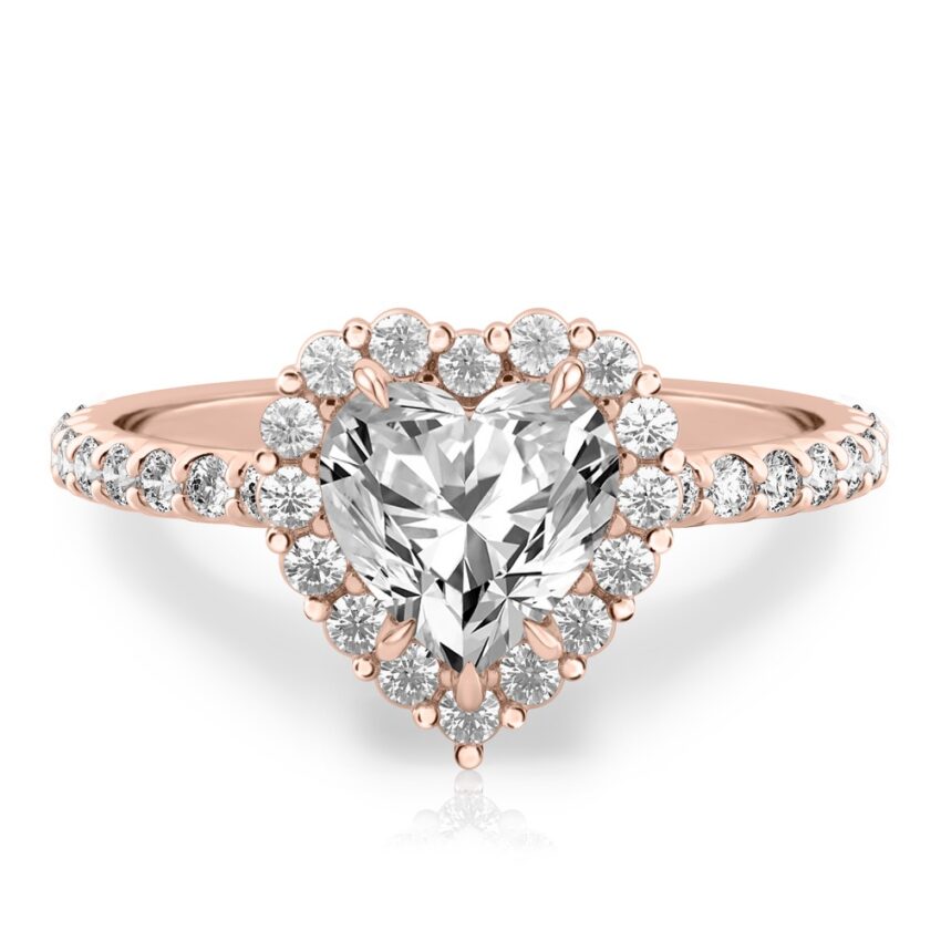 heart shape diamond scalloped halo engagement ring rose gold