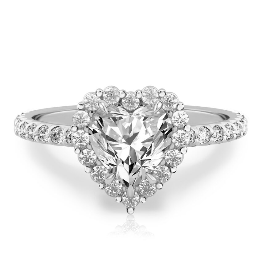 heart shape diamond scalloped halo engagement ring white gold