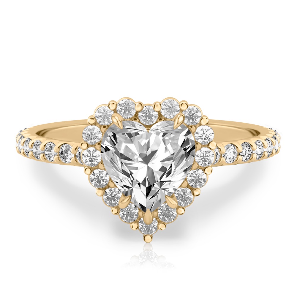 heart shape diamond scalloped halo engagement ring yellow gold