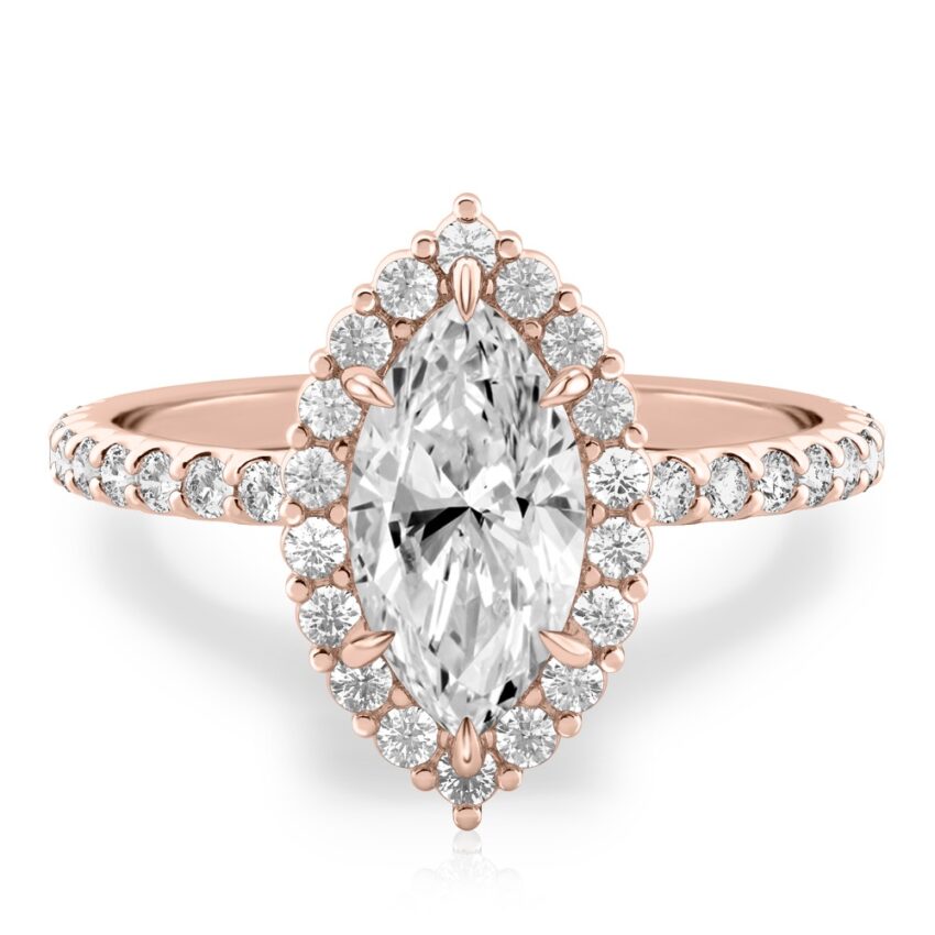 marquise cut diamond scalloped halo engagement ring rose gold