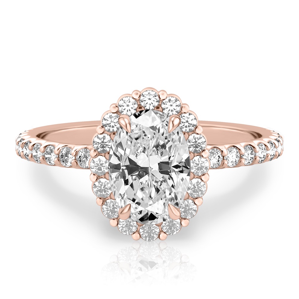 oval shape diamond scalloped halo engagement ring rose gold