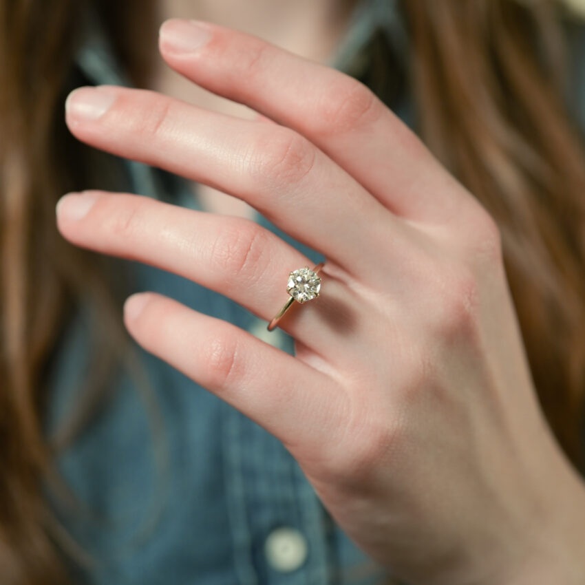 pave petal prong engagement ring in lifestyle