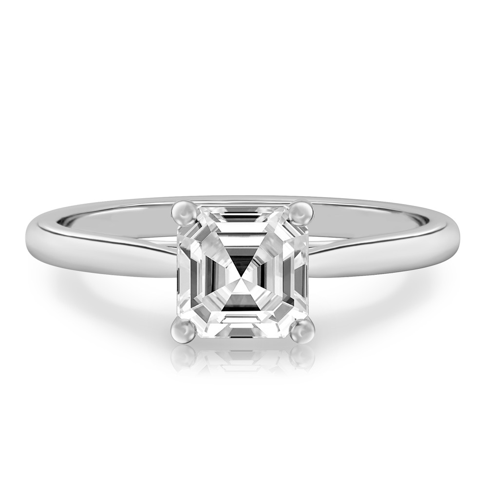 asscher cut diamond cathedral solitaire engagement ring platinum