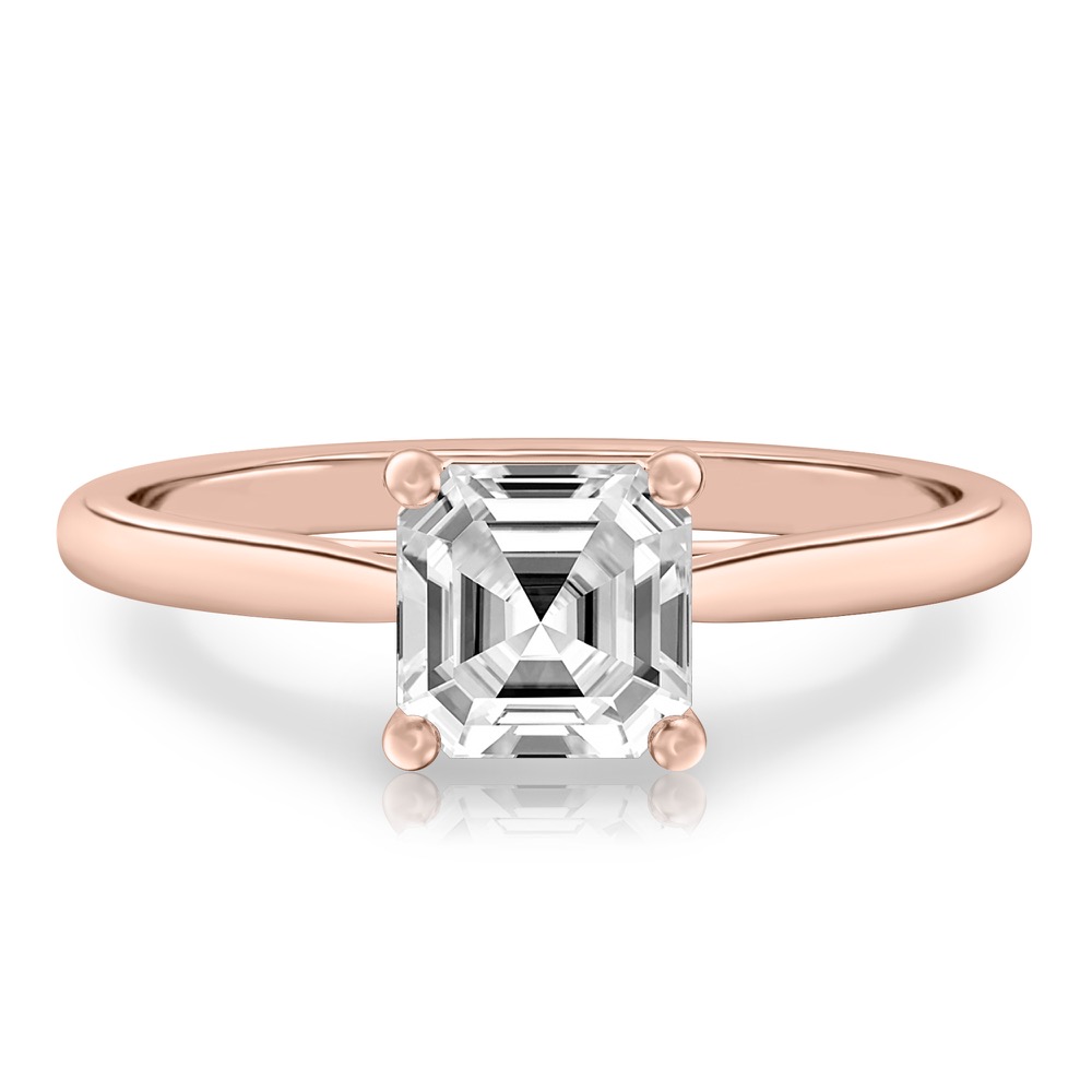 asscher cut diamond cathedral solitaire engagement ring rose gold