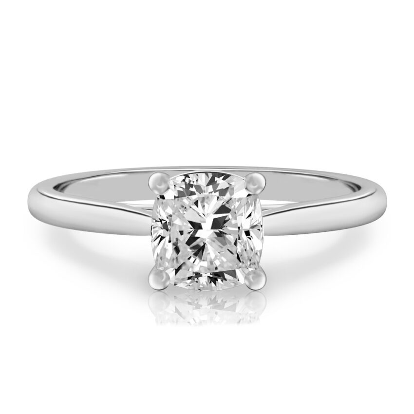 cushion cut diamond cathedral solitaire engagement ring palladium