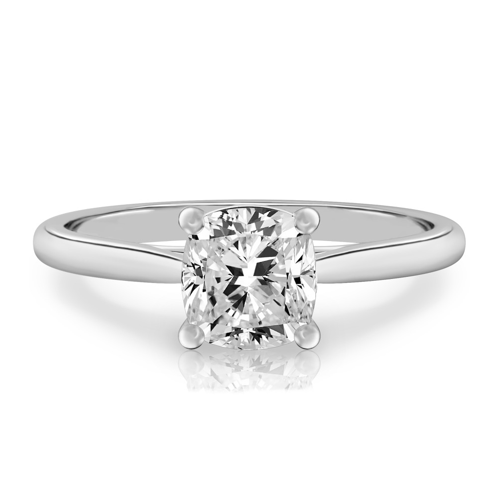 cushion cut diamond cathedral solitaire engagement ring platinum