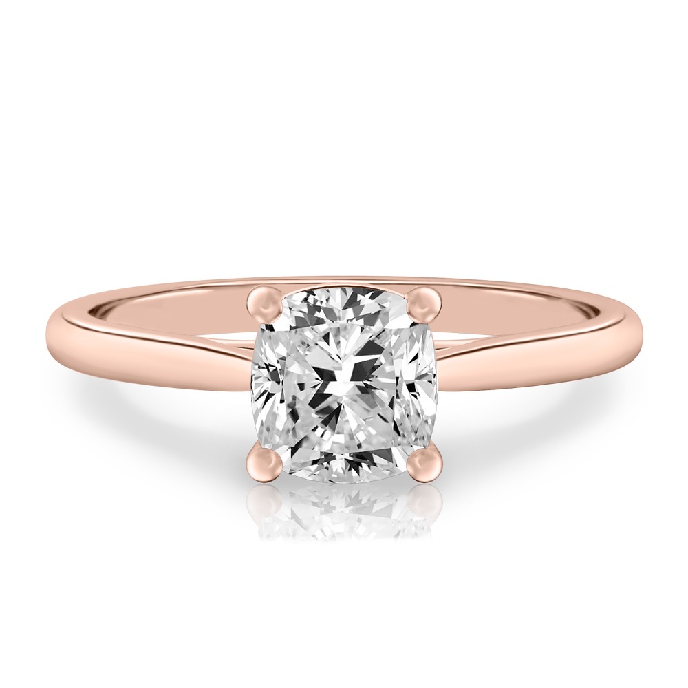 cushion cut diamond cathedral solitaire engagement ring rose gold