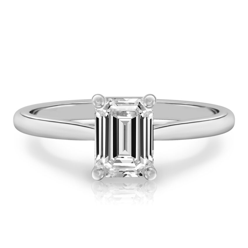 emerald cut diamond cathedral solitaire engagement ring white gold
