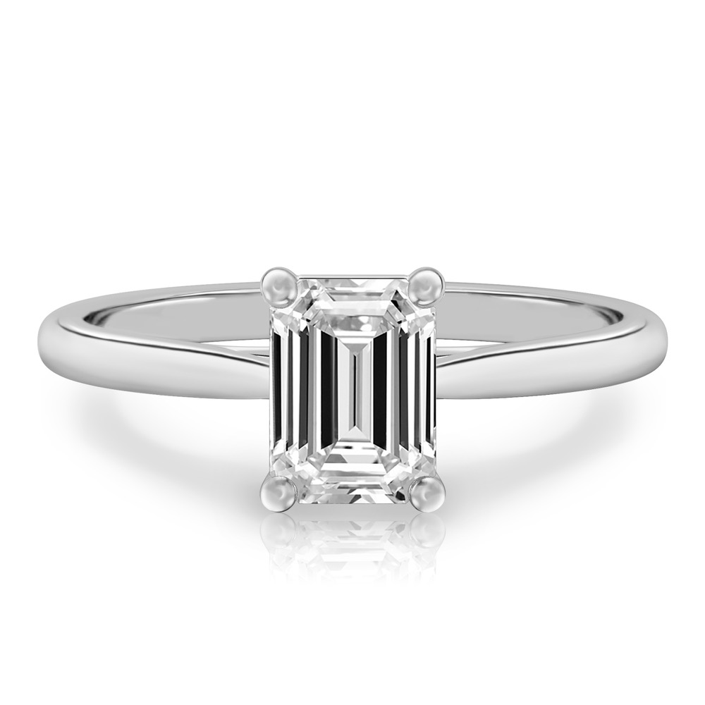 emerald cut diamond cathedral solitaire engagement ring white gold