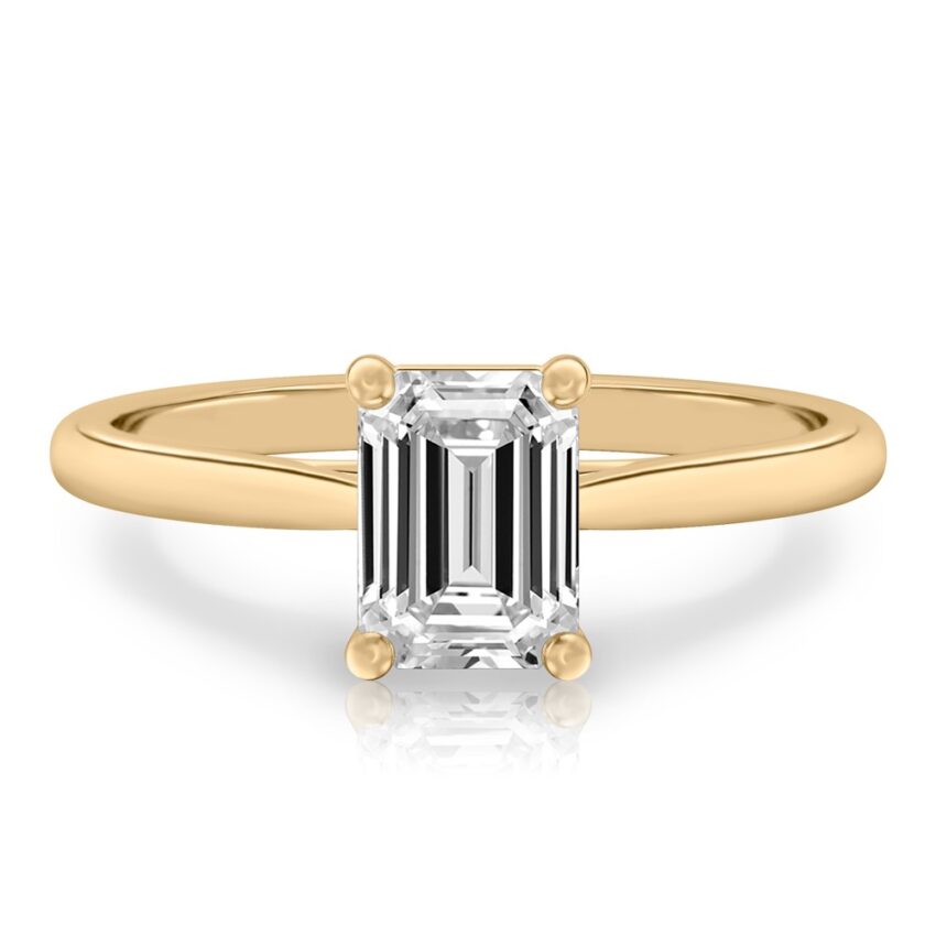 emerald cut diamond cathedral solitaire engagement ring yellow gold