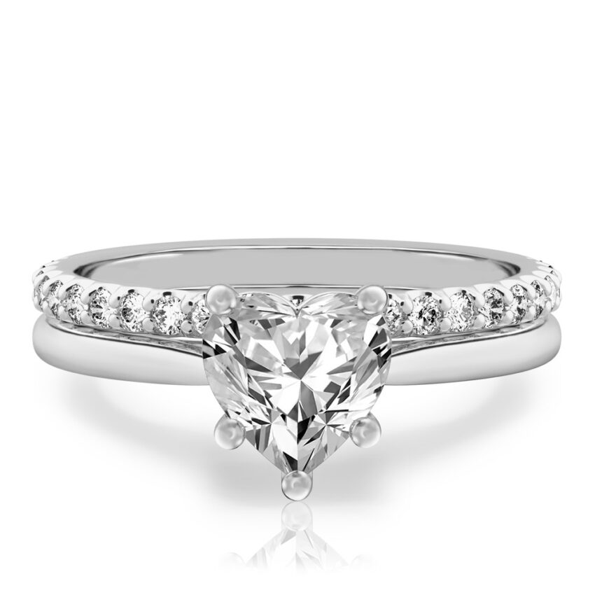 heart shape diamond cathedral solitaire engagement ring set in palladium
