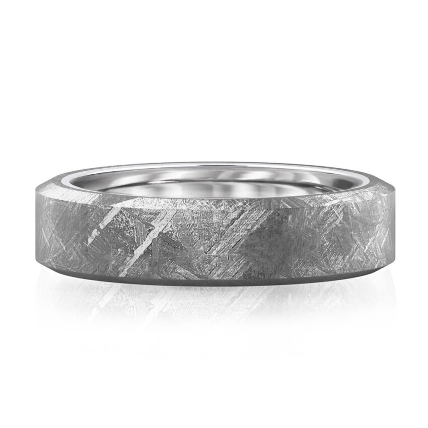 meteorite wedding band in white gold