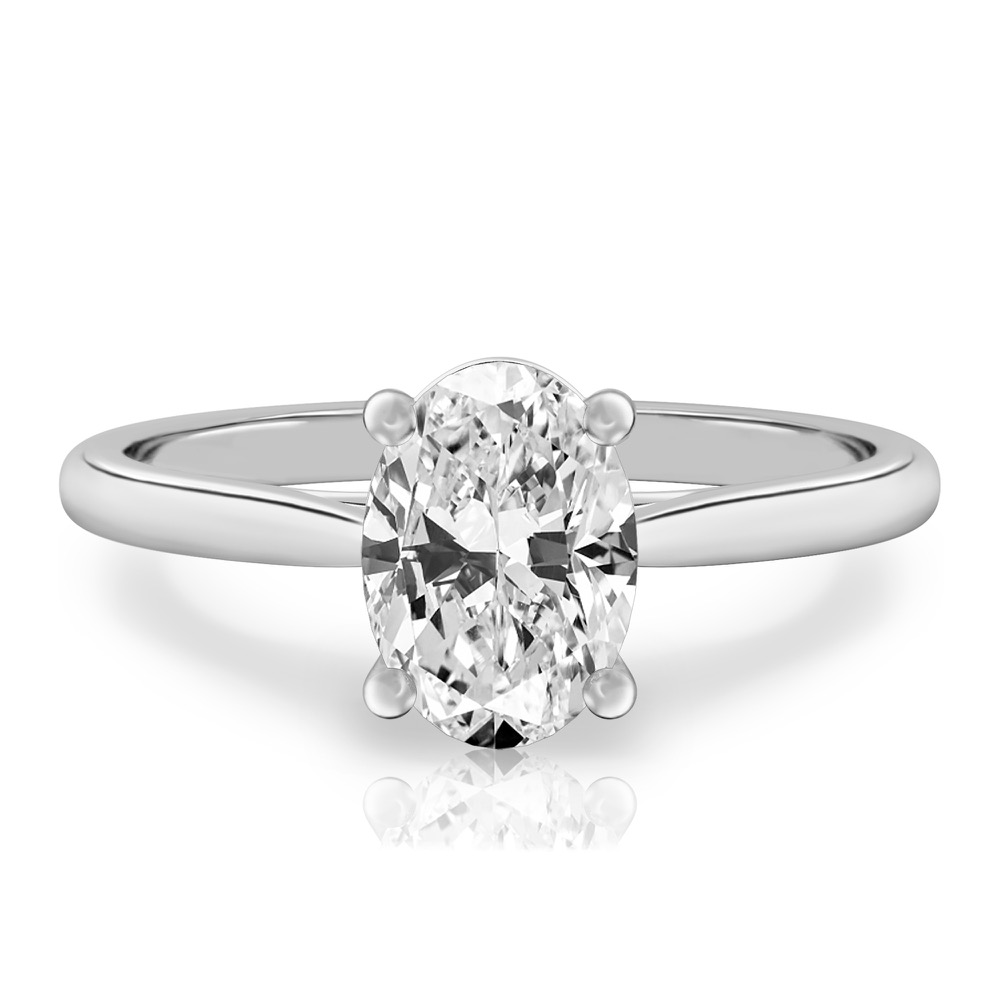 oval shape diamond cathedral solitaire engagement ring palladium