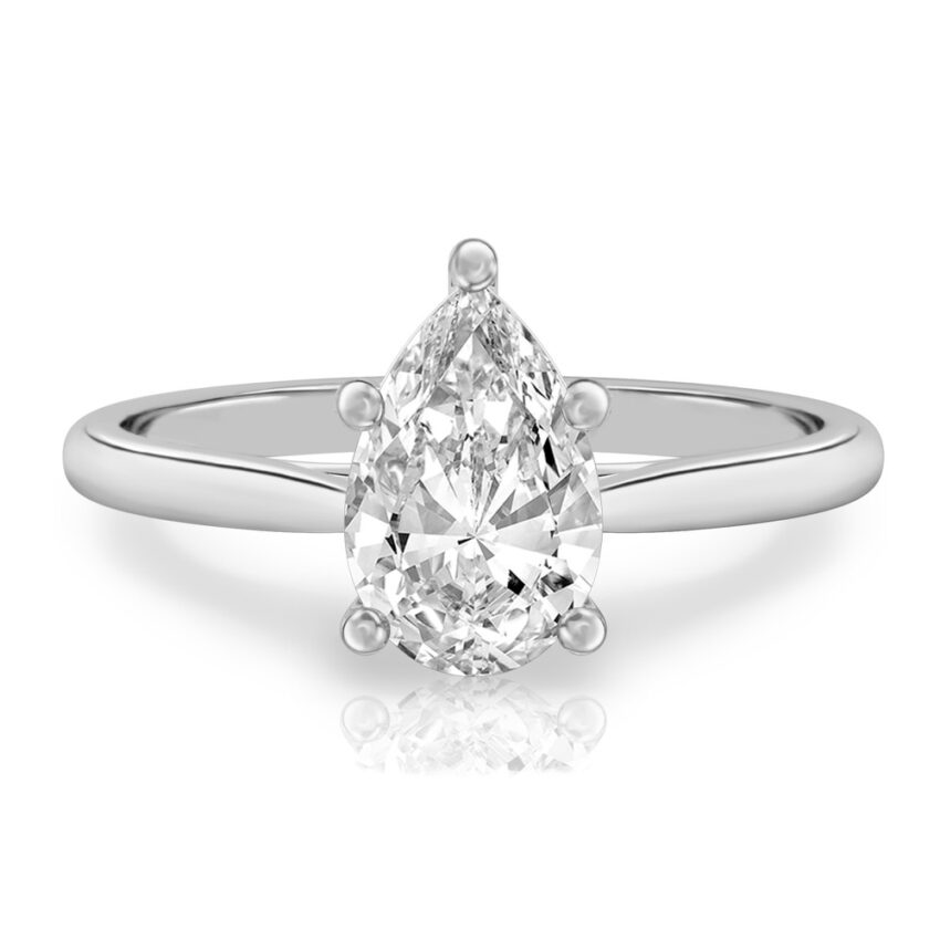 pear shape diamond cathedral solitaire engagement ring palladium