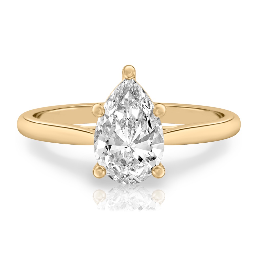 pear shape diamond cathedral solitaire engagement ring yellow gold