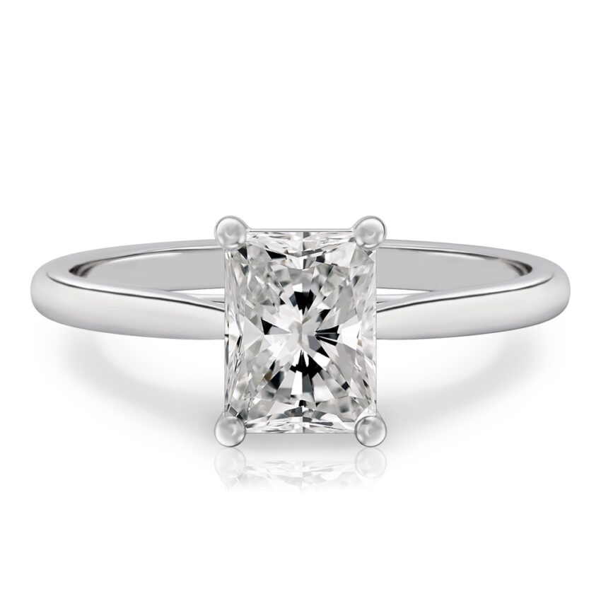 radiant cut diamond cathedral solitaire engagement ring palladium