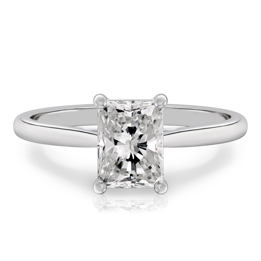 radiant cut diamond cathedral solitaire engagement ring platinum
