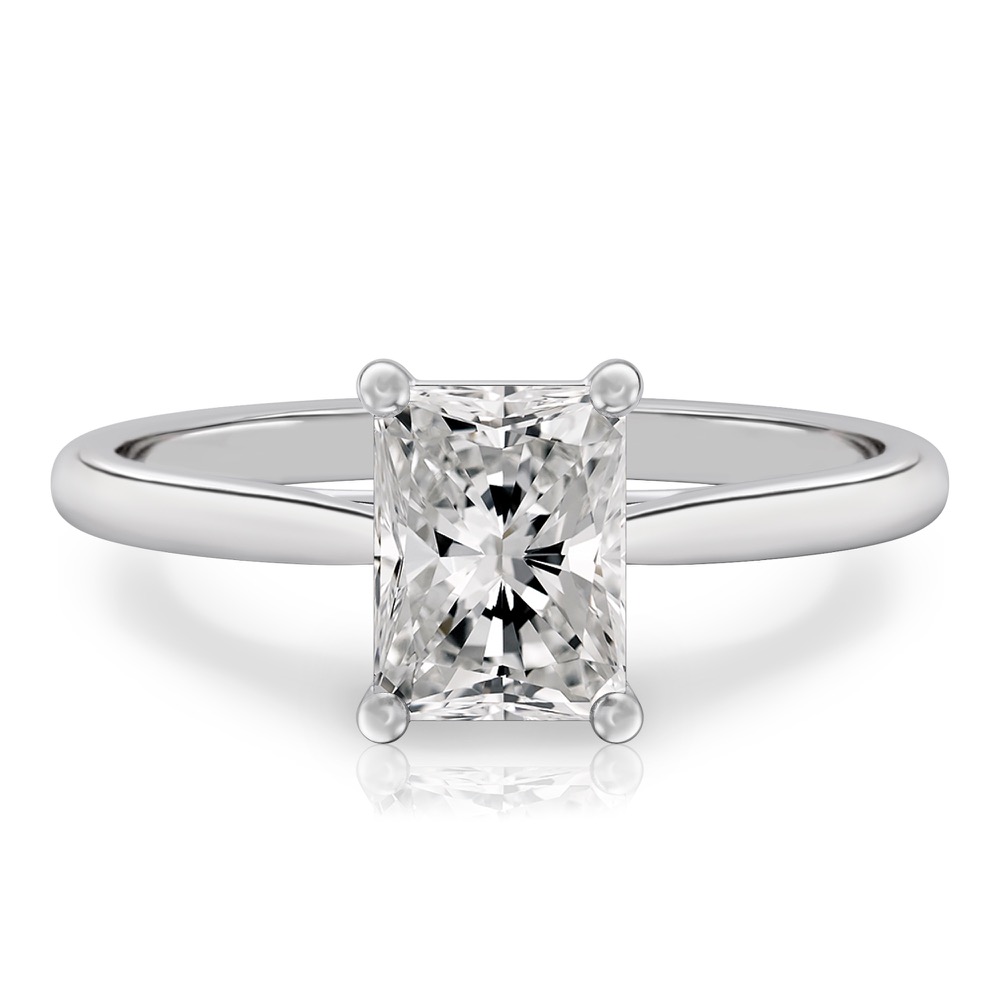 radiant cut diamond cathedral solitaire engagement ring platinum