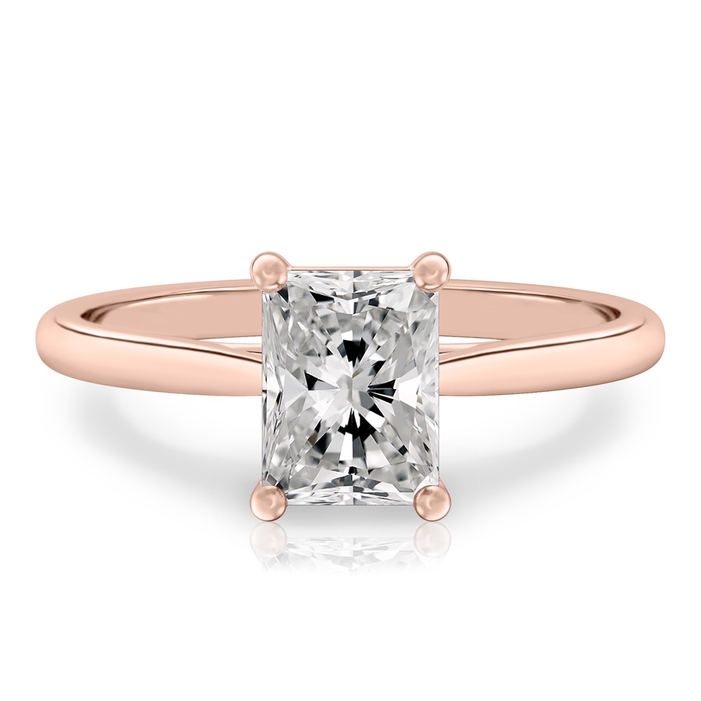 radiant cut diamond cathedral solitaire engagement ring rose gold