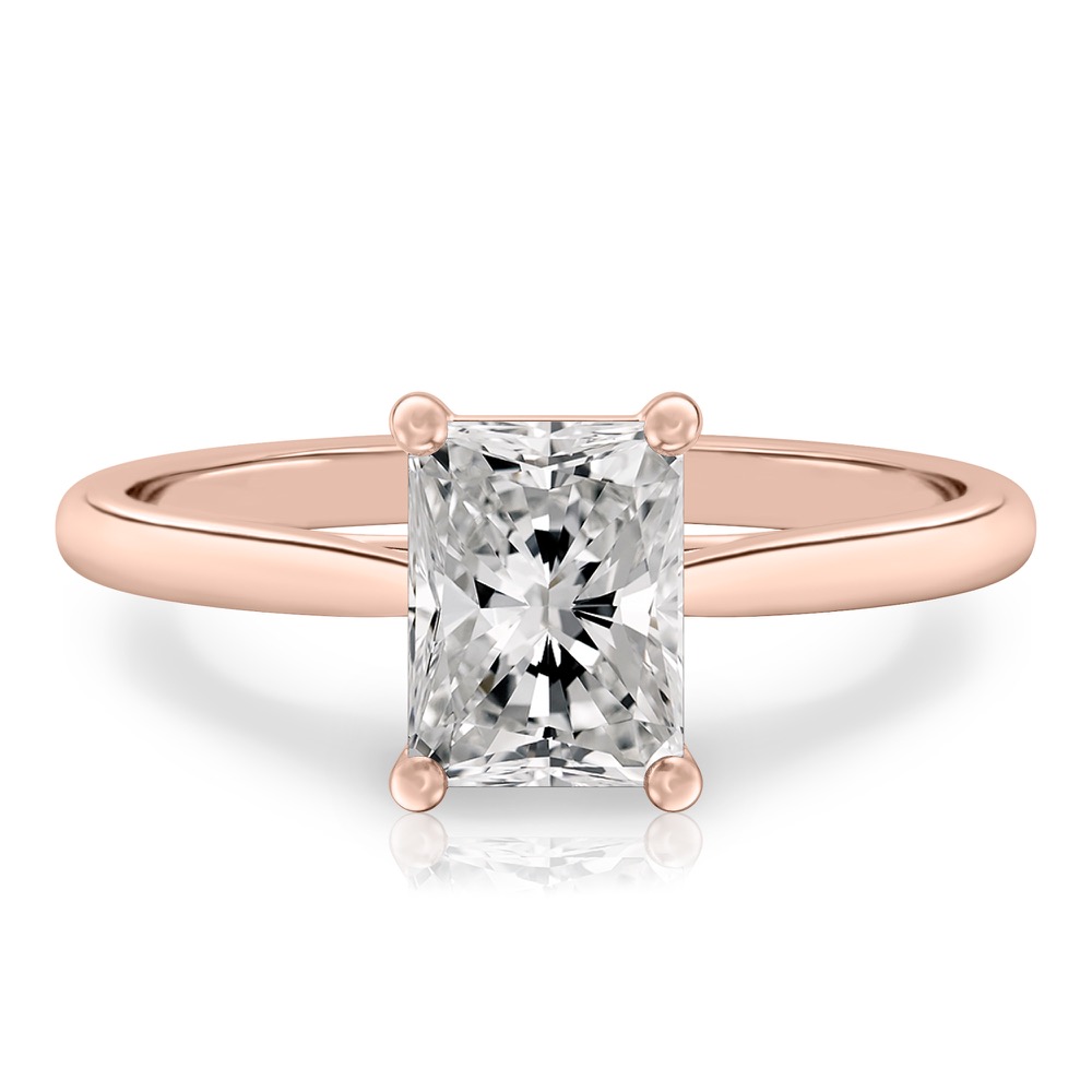 radiant cut diamond cathedral solitaire engagement ring rose gold