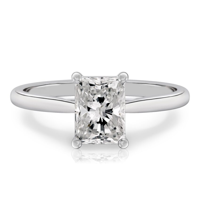 radiant cut diamond cathedral solitaire engagement ring white gold