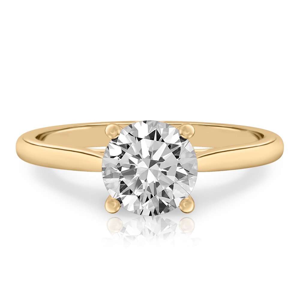 round cut diamond cathedral solitaire engagement ring yellow gold