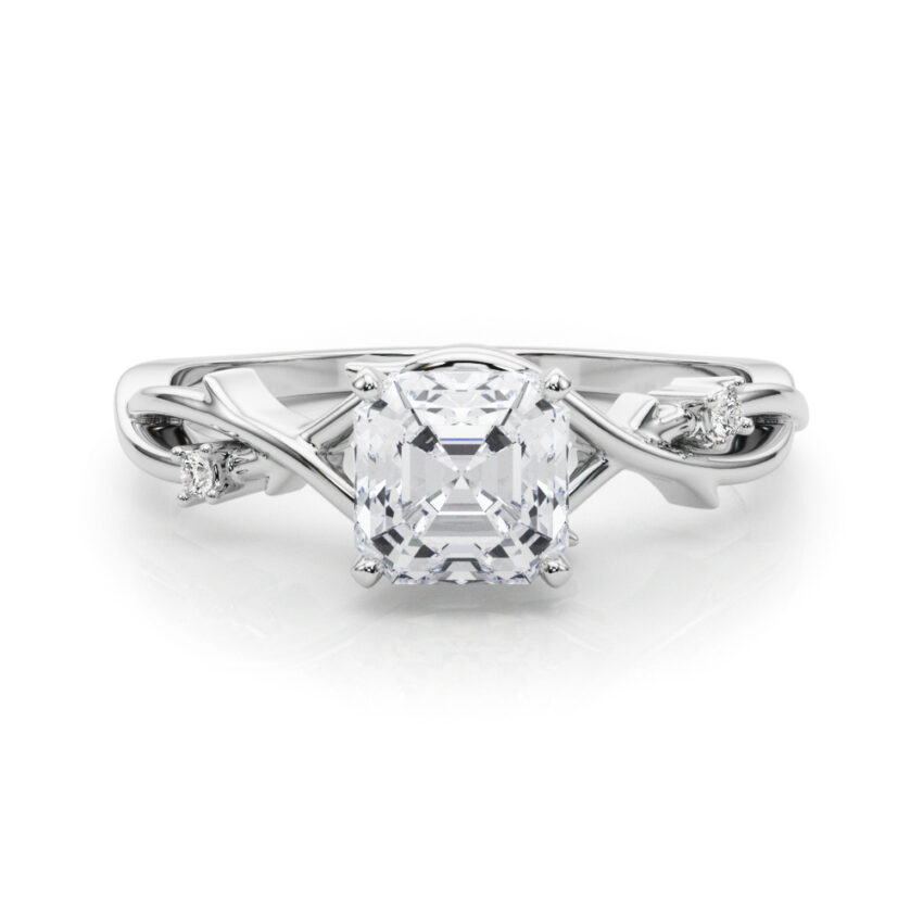 asscher cut diamond thorn engagement ring in palladium