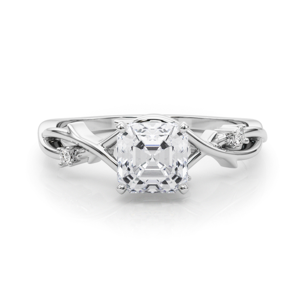 asscher cut diamond thorn engagement ring in platinum