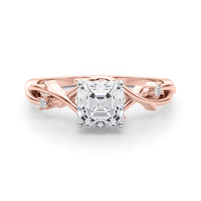 asscher cut diamond thorn engagement ring in rose gold