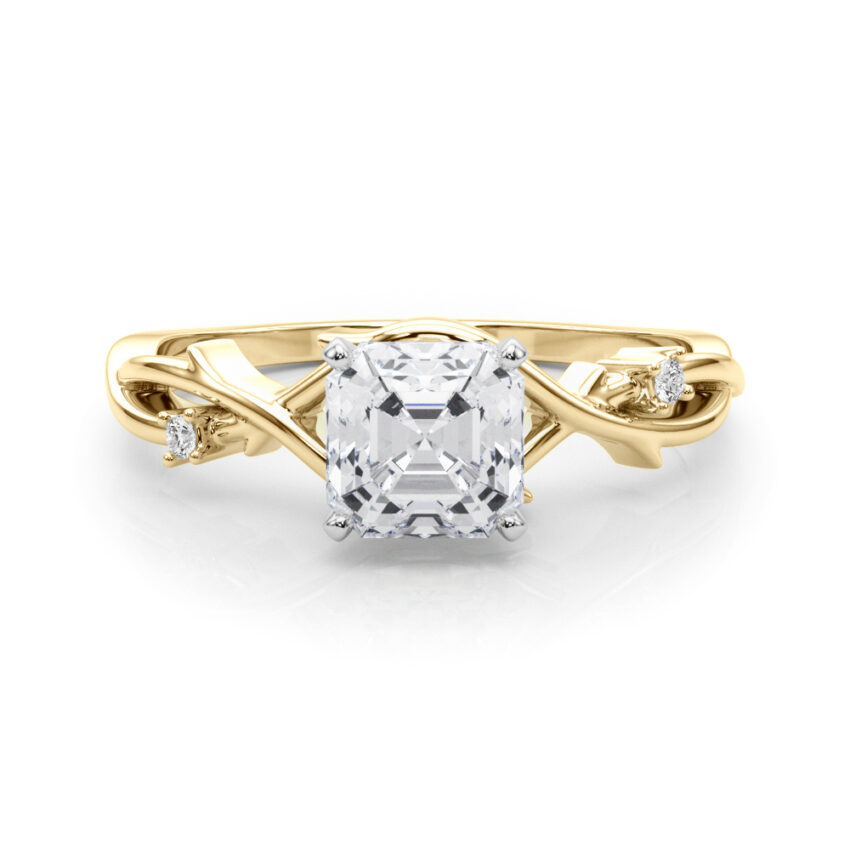 asscher cut diamond thorn engagement ring in yellow gold