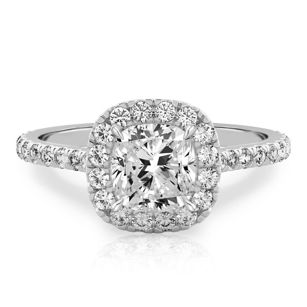 cushion cut diamond cushion halo engagement ring platinum