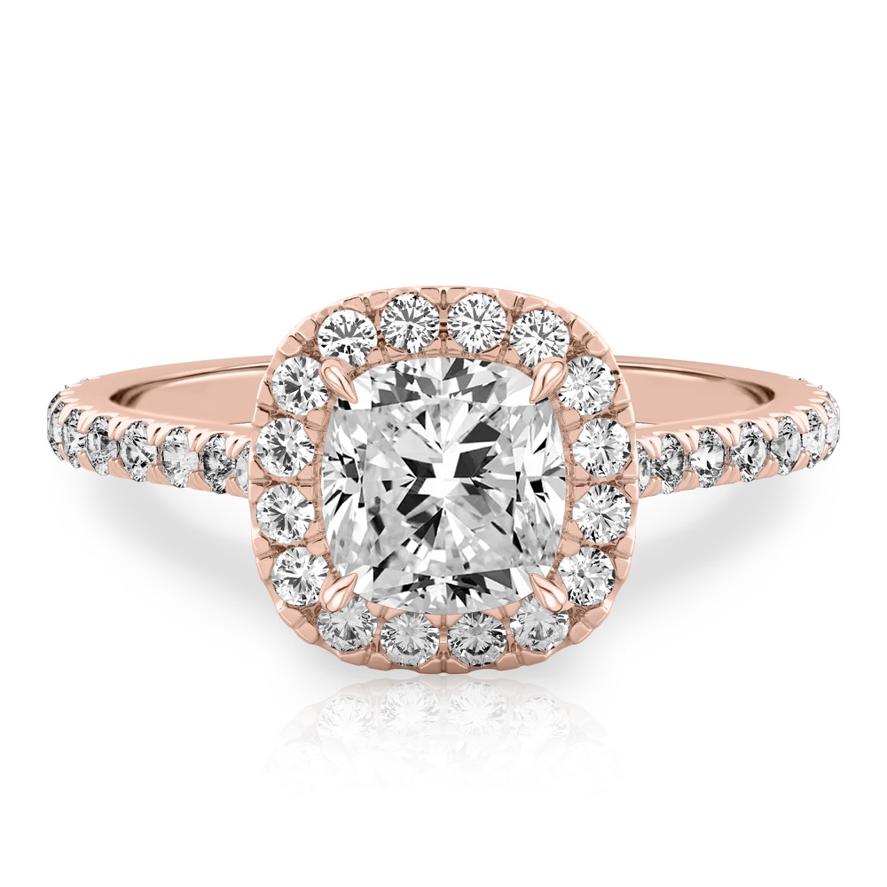 cushion cut diamond cushion halo engagement ring rose gold