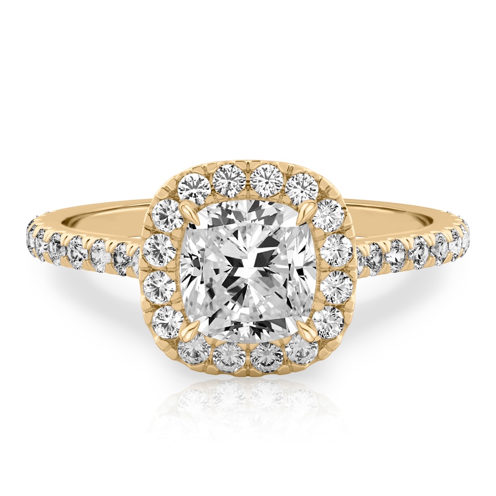 cushion cut diamond cushion halo engagement ring yellow gold