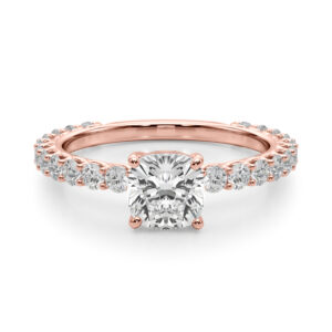 cushion cut diamond engagement band with diamonds rose gold