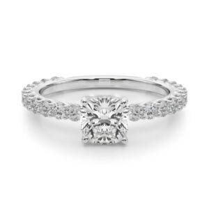 cushion cut diamond engagement band with diamonds white gold