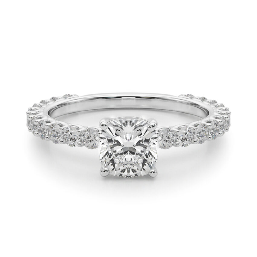 cushion cut diamond engagement band with diamonds white gold video
