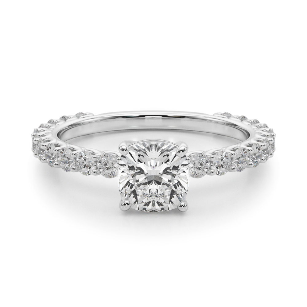 cushion cut diamond engagement band with diamonds white gold