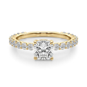 cushion cut diamond engagement band with diamonds yellow gold